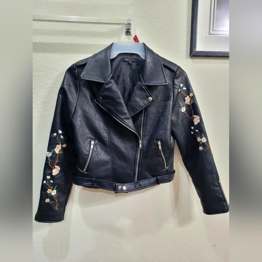 Romeo & Juliet Couture faux leather jacket with cherry blossoms 🌸